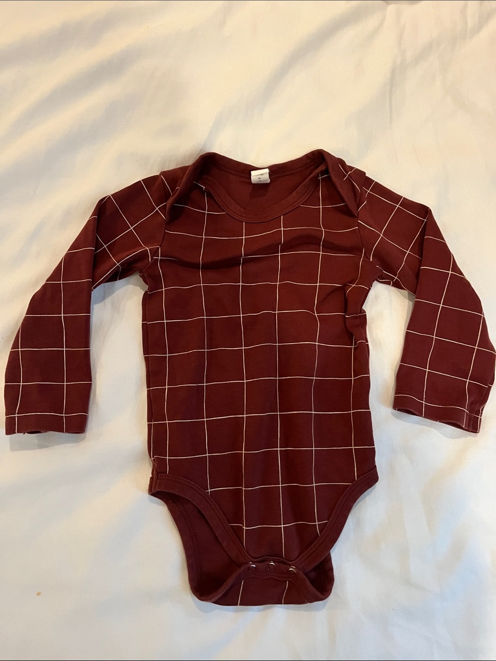 Colored Organics Burgundy Grid Long Sleeve One-Piece Bodysuit